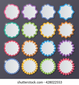 set of blank colorful paper starburst speech bubbles.