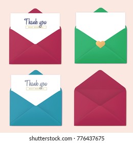 Set of blank colorful realistic envelopes mockup. 