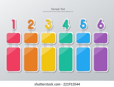 set of blank colorful rectangle papers stapled with 1-6 numbers in flat style. vector.