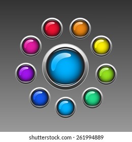 Set Of Blank Colorful Rectangular Glassy Buttons For Website. Vector EPS 10.