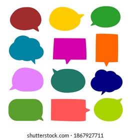 conjunto de burbujas de voz coloreadas en blanco vector en diseño plano, colección de etiquetas para símbolo de chat, etiqueta, etiqueta o palabra de diálogo