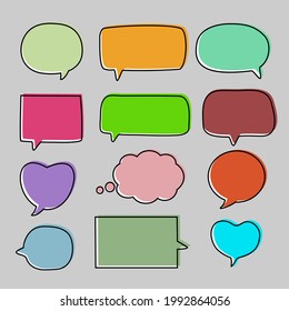 set of blank colorful speech bubbles vector in flat design, collection of sticker for chat symbol, tag, label or dialog word