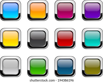 Set of blank colorful square buttons for website or app. Vector eps10.