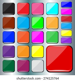 Set of blank colorful square buttons.