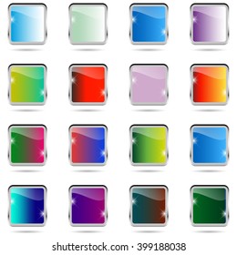 Set of blank colorful square buttons for website or app.