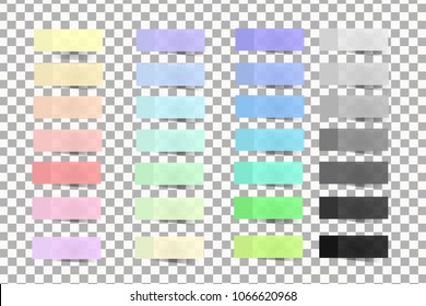 Set of blank colorful sticky notes isolated on transparent background with transparency shadows. Vector illustration
