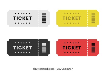 Set blank colorful tickets template. Concert ticket, lottery coupons. Vector