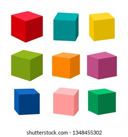 Set of blank colorful toy bricks vector illustration. Single vector cubes isolated on white background.