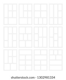 set of blank comic book page layout templates with seven panels. various vector design of manga storyboards. eps 10