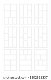 set of blank comic book page layout templates with seven panels. various vector design of manga storyboards. eps 10