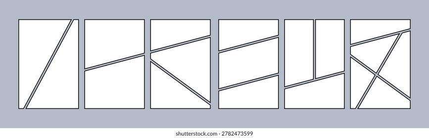 Set blank of comics book page, grid manga comic layout, photo collage storyboard