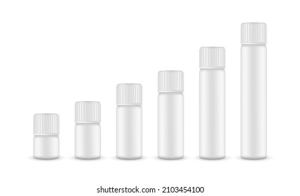 Set of Blank Cosmetic or Pharmaceutical Vials with Different Sizes. Vector Illustration