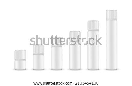 Set of Blank Cosmetic or Pharmaceutical Vials with Different Sizes. Vector Illustration