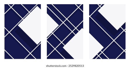 Set of Blank Cover Posters with Blue Geometric Flat Lines