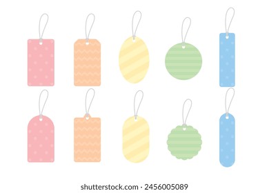 Set of blank cute pastel-patterned gift tags. Flat vector illustration.	