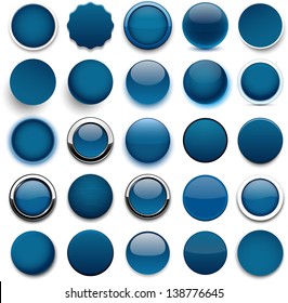 Set of blank dark blue round buttons for website or app. Vector eps10.