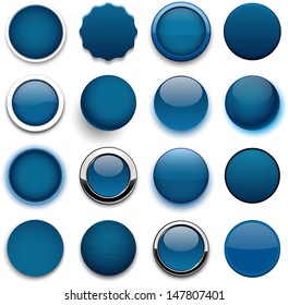 Set of blank dark blue round buttons for website or app. Vector eps10.