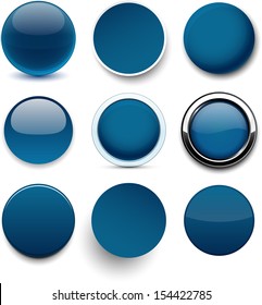 Set of blank dark blue round buttons for website or app. Vector eps10.