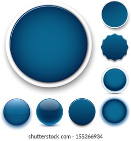 Set of blank dark blue round buttons for website or app. Vector eps10.