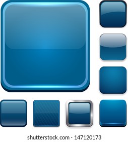 Set Of Blank Dark Blue Square Buttons For Website Or App. Vector Eps10.