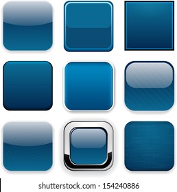 Set of blank dark blue square buttons for website or app. Vector eps10.