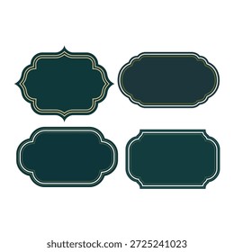 Conjunto de etiquetas en blanco verde oscuro con bordes dorados y blancos