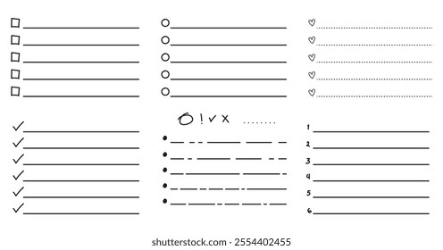 Set blank To do check list page doodle  memo  reminder  note  planner  sheet