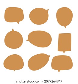set of blank empty brown speech bubbles with flat design, hand drawn sticker for chat symbol, label, tag or dialog word