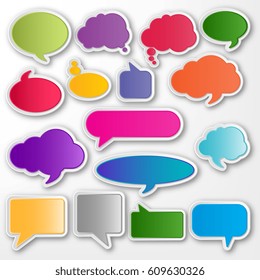 Set of blank empty colorful speech bubbles. Different design and color of comic bubble cloud collection.