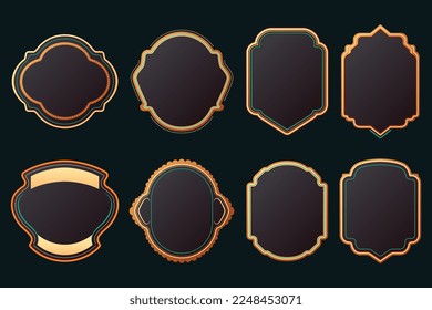 Set of blank empty dark shields. Shield badge shapes. Vintage vector frames for emblems, labels, insignia