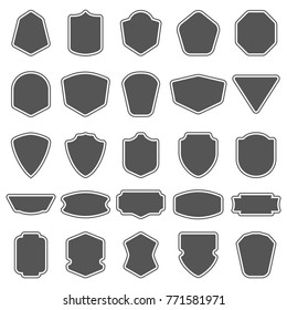 Set Of Blank Empty Dark Shields. Shield Badge Shapes. Vintage Frames For Emblems, Labels, Insignia