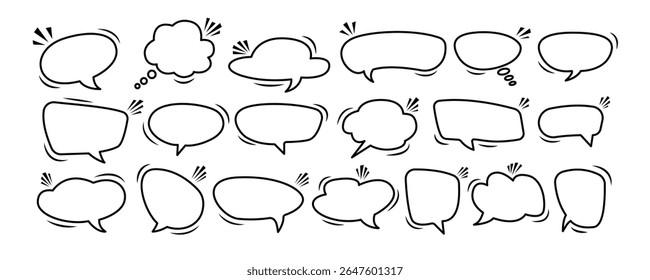 Set of blank empty speech bubbles doodle style. Text, chat, message box. Floating bubbles vector illustration