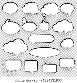 Set of blank empty white speech bubbles. Different design of comic bubble cloud collection. Vector illustration.