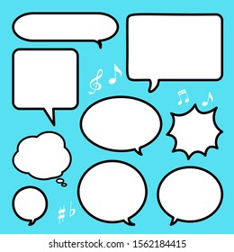 Set of blank empty white speech bubbles and dialog balloons on colorful background. Flat design icons.