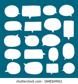 set of blank empty white speech bubble in flat design, hand drawn sticker for chat symbol, label, tag or dialog word