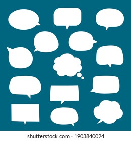 set of blank empty white speech bubbles with flat design, hand drawn sticker for chat symbol, label, tag or dialog word