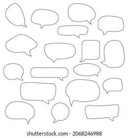 set of blank empty white speech bubbles with flat design, hand drawn sticker for chat symbol, label, tag or dialog word. Set of hand drawn paint object for design.