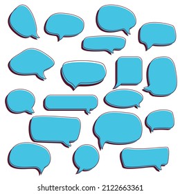 set of blank empty white speech bubbles with flat design, hand drawn sticker for chat symbol, label, tag or dialog word. Set of hand drawn paint object for design.