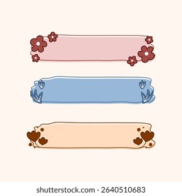 set of blank folder label vector decoration for daily planner, schedule, sign, bullet journal include floral and leaves decor in the corner
