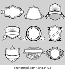 Set of blank frame badges ribbons and labels set 9 . Vector illustration