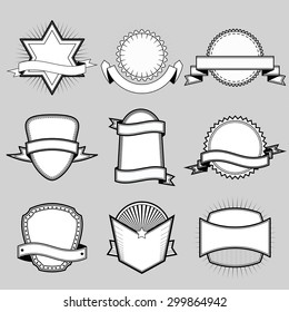 Set of blank frame badges ribbons and labels set 5. Vector illustration