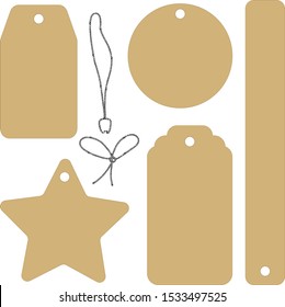 Set of blank gift box tags or sale shopping labels with rope