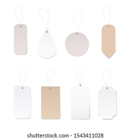 Set of blank gift box tags or sale shopping labels. Vintage blank craft organic white and brown price label tag vecor design template.