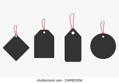 Set of blank gift box tags or sale shopping labels with rope. Vector illustration