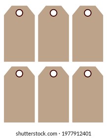 Set of blank gift box tags or sale shipping labels .brown kraft realistic material. Price tags icons. Paper labels set. Template tag linear icons. Vector illustration