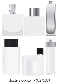 Set of blank glass bottles for perfumes.