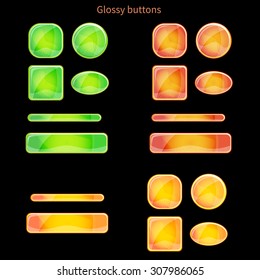 Set of blank glossy buttons for website, app or game. Vector eps10 design elements. Square and round forms. Colors - green and orange.