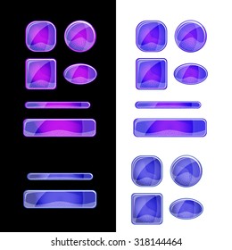 Set of blank glossy buttons for website, app or game. Vector eps10 design elements. Square and round forms. Colors - pink and blue.