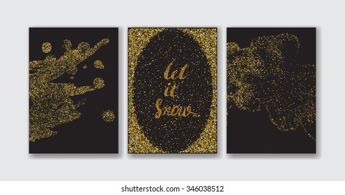 Set of the blank gold glitter card templates. Ideally for the Save The Date, baby shower, valentines day, xmas invitations, book cover, flyers, leaflets.