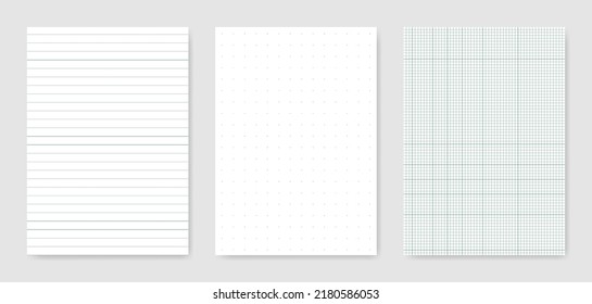 Set of blank graphical technical paper sheet for data representation 
